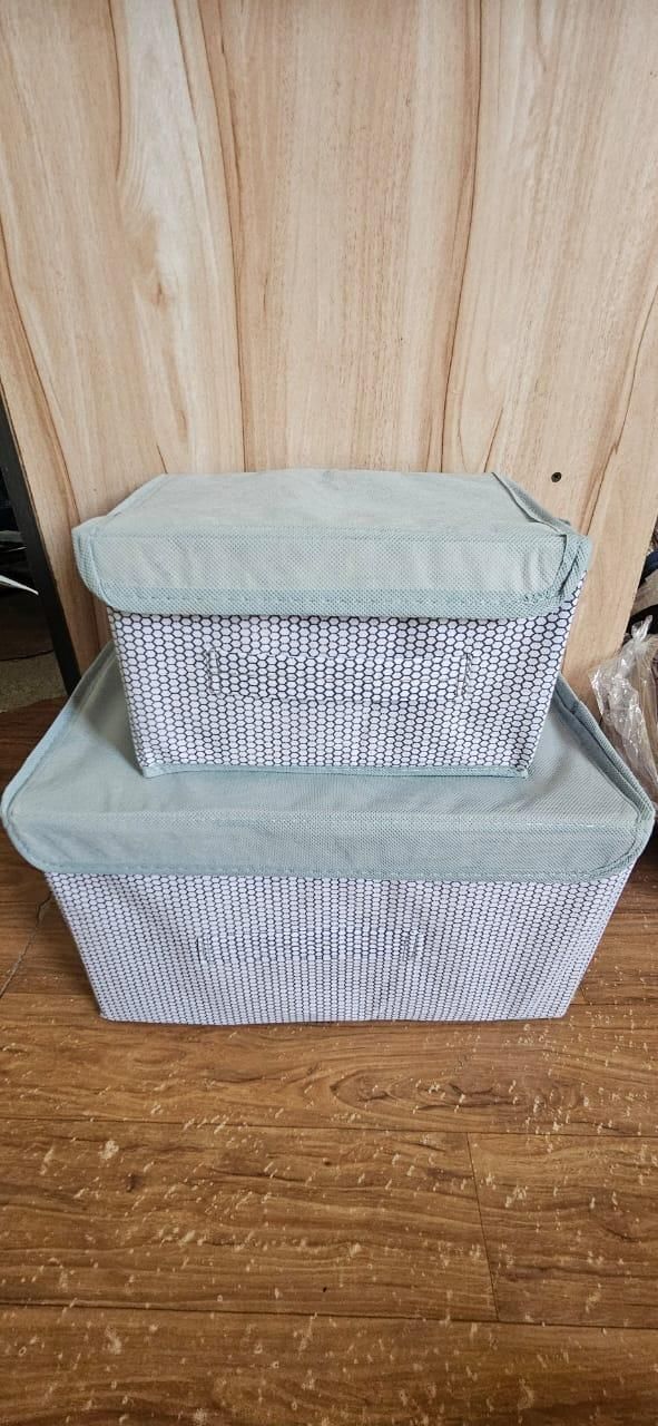 Foldable Non-Woven Big and Small Storage Basket Bins Wardrobe Closet Organizer (Pack of 2)